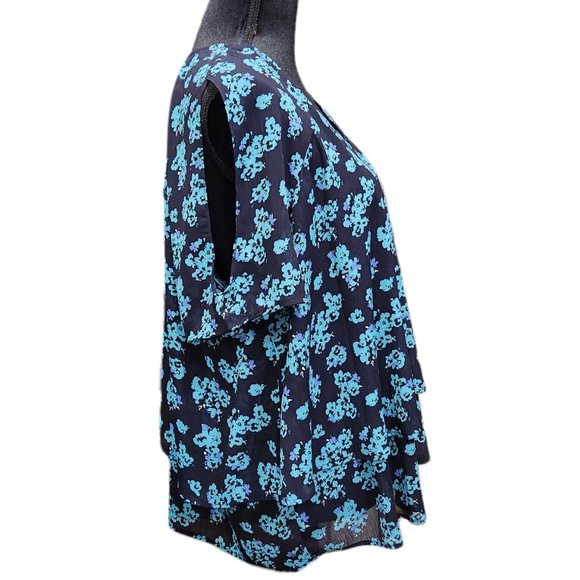 Juicy Couture Layered Ruffled V-Neck Black/Aqua/Purple Cold Shoulder Flowy Top - Picture 4 of 8